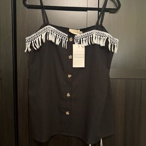 Elegant Black Camisole with White Fringe by Nine West​